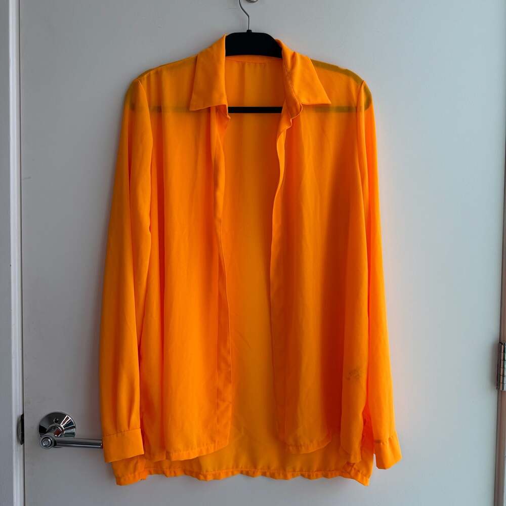 Matte Collection Sheer Button Down Shirt Orange Size M